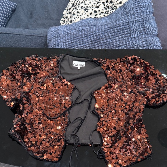 Ganni Tops - Ganni Black and Copper Sequin Bolero